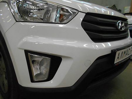 Замененный и покрашенный передний бампер Hyundai Creta